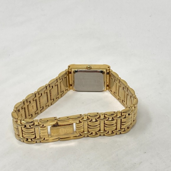 Vtg Jules Jurgensen Diamond Tank Watch Women 19mm Gold Tone New Battery 7.25" - Picture 12 of 16